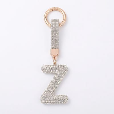 Zilverkleurige sleutelhanger met letter Z en strass steentjes – initial sleutelhanger voor dames en heren – metalen sleutel hanger met ronde ring en decoratieve letter hanger