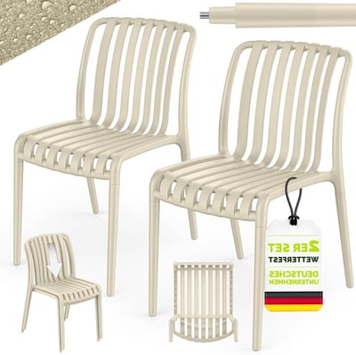 Tuinstoelen Set - Stapelbare Stoelen - Buiten Zitten - Weerbestendige Kunststof - Set van 2 - Beige