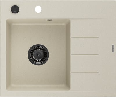 Mexen Ben granit gootsteen 1-komerig met afdruiprek, links 600 x 500 , beige, zwarte sifon - 6522605000-69-B