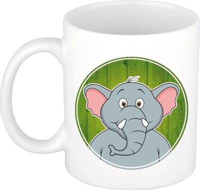 Olifant mok - wit - keramiek - 300 ml - kinder beker olifanten thema