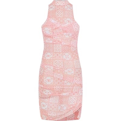 Off White Dames Tulle Hoge Hals Jurk (Roze/Wit)