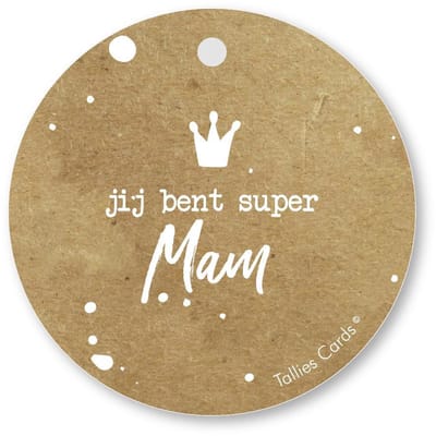 Tallies Cards - kadokaartjes  - bloemenkaartjes - Jij bent super mam - Kraft Look a Like - set van 5 kaarten - moederdag - mama - moeder - 100% Duurzaam