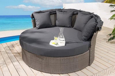Zonne-eiland 2-persoons rond ligbed 150x165x150 cm met draaibaar zitvlak en kussens – modulair outdoor loungebed, weerbestendig tuinmeubel balkon terras – grijs – Bella