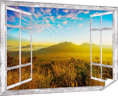Gards Tuinposter Doorkijk Bergen met Mist in Thailand - 180x120 cm - Tuindoek - Tuindecoratie - Wanddecoratie buiten - Tuinschilderij