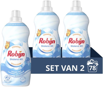 Robijn - Vloeibaar Wasmiddel - Klein & Krachtig -Stralend Wit - Voordeelverpakking - 2 flessen - 78 Wasbeurten