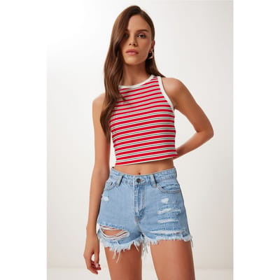 Hoge Taille Verwoeste Denim Shorts