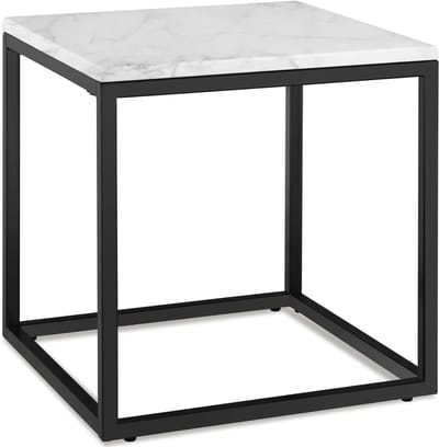 Marmeren Bijzettafel - Koffie Tafel - Woonkamer Meubel - Verwijderbaar Blad - 45 x 45 x 475 cm - Wit/Zwart