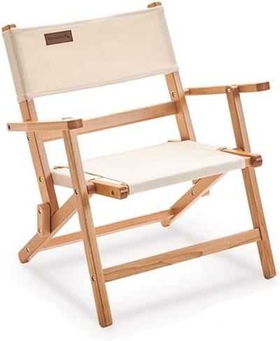 Houten Opvouwbare Stoel - Draagbare Kruk - Buiten Kamperen - Stevig Stalen Frame - 53x45x63cm - Beige
