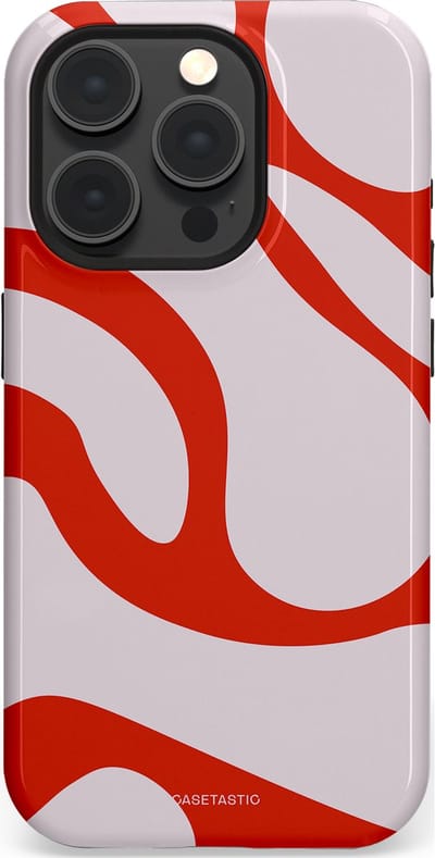 Casetastic hoesje geschikt voor Apple iPhone 15 Pro - MagSafe - Dubbellaagse bescherming - Oranje Witte Pebbel Stenen - Fashion Case - Lichtgrijs Rood