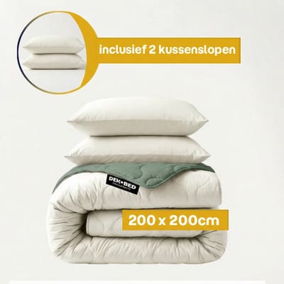 Dekbed-Discounter - Sleeptime Dekbed Zonder Overtrek 200 x 200 cm - Inclusief 2 kussenslopen - Wasbaar op 40 graden - Verkoelend dekbed - Creme, Groen