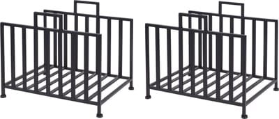 Set van 2x stuks haardblokken/houtblokken opberg standaard metaal 41 x 31 x 35 cm - Zwart