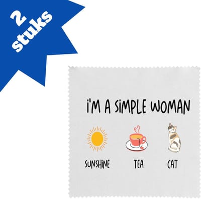 Akyol - i'm a simple woman sunshine, tea, cat brillendoekjes - Quotes - vrouwen die simpel zijn - vrouwen - quotes - verjaardagscadeau - verjaardag - cadeau - kado - geschenk - gift - 17,8 bij 17,8 cm - 2 stuks
