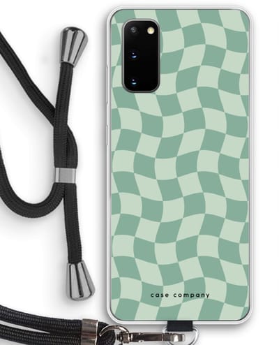 Case Company® - Hoesje met koord geschikt voor Samsung Galaxy S20 hoesje met Koord - Grid Groen - Telefoonhoesje met Zwart Koord - Bescherming aan alle Kanten en Over de Schermrand