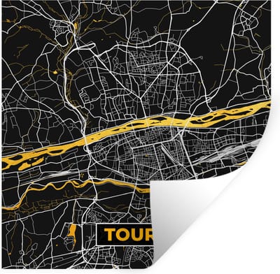 Muurstickers - Sticker Folie - Kaart – Stadskaart – Tours - Plattegrond – Frankrijk - 100x100 cm - Plakfolie - Muurstickers Kinderkamer - Zelfklevend Behang XXL - Zelfklevend behangpapier - Stickerfolie
