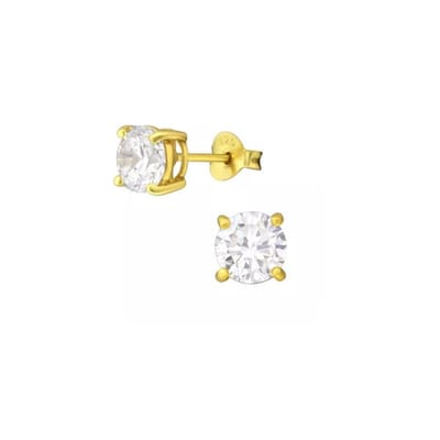 Sterling zilveren Goud plating oorknop rond Hoge setting Crystal (LENGTE 3MM) 3mm R GD