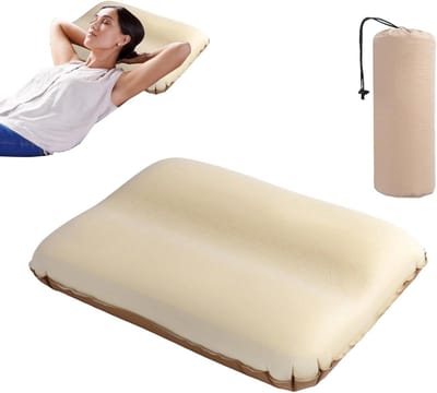 Opblaasbaar Kussen - Reis Kussen - Comfortabel Reizen - Automatisch Opblaasbaar - 46 x 30 x 10 cm - Koffiekleurig