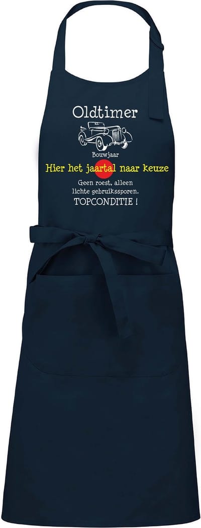Keukenschort - BBQ schort - Oldtimer - Jaartal naar keuze - navy blue
