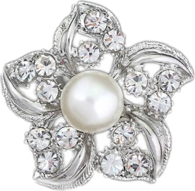 Fako Bijoux® - Broche - Bloem Ster Met Parel - 31x31mm - Zilverkleurig