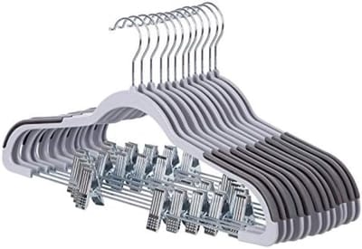 PromoHome 12 stuks broekhangers met clips - ruimtebesparende kledingbeugels met antislip