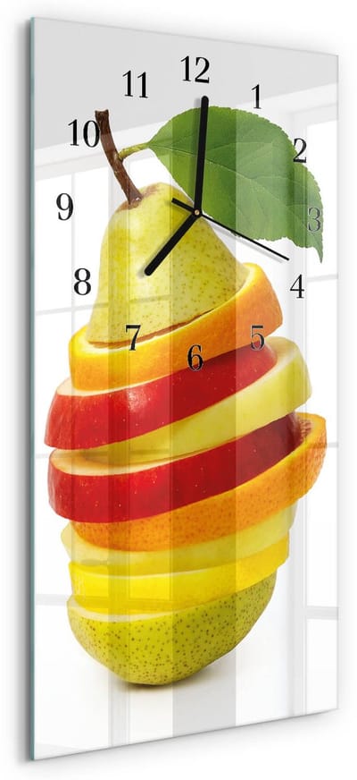 Tulup Wandklok - Fruit Moderne Glazen Wandklok - 30x60 cm - Veelkleurig Wandklok Glas Met Motief - Zwarte Handen - Rechthoekige Wandklok - Decoratieve Glazen Klok - Glazen Wandklok Design