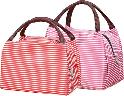 Set van 2 Vouwbare Lunchtassen voor Vrouwen, Oxford Stof, Thermobag, Ideaal voor School, Kamperen en Reizen, Compact en Handig 23 x 17 x 13 cm