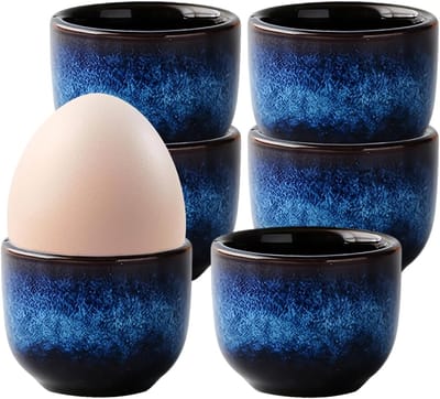 6 x eierdopjes van keramiek, vaatwasmachinebestendig en magnetron-donkerblauw, reactief glazuur, eierdopjes voor tafel en keuken