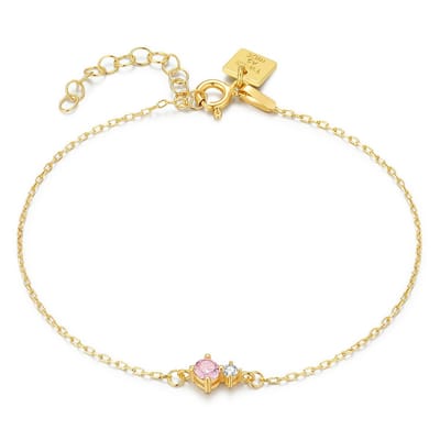 Twice As Nice Armband in 18kt verguld zilver, roze en wit steentje 16cm+3cm