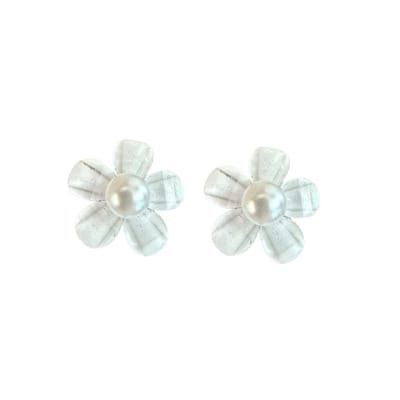 Klem oorbellen -witte -bloem -parel- geen gaatje- Charme Bijoux