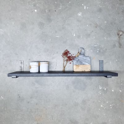 GoudmetHout® Wandplank Industrieel - 40 x 25 cm Muurplank - Zwart Eiken Hout - Decoratie Wandrek & Boekenrek - Hangplank Keuken - Wall Shelf + 2 Plankdragers van Ruw Staal