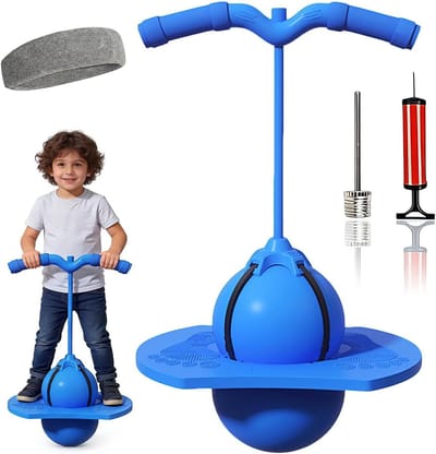 Verstelbare springbal met handvat, leuk balansspel voor buiten, ideaal voor balanstraining en sportactiviteiten (Blauw)