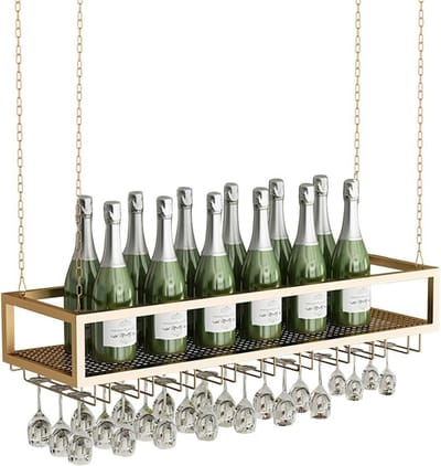 Metalen Wijnglazen Rek - Fleshouder Plank - Bar Decoratie - Zwevend Ontwerp - 120cm Lengte - Zwart