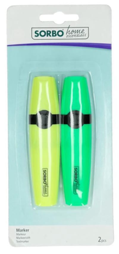Sorbo Home Essentials - 2 markeerstiften - assorti verpakking: geel/groen of geel/rose