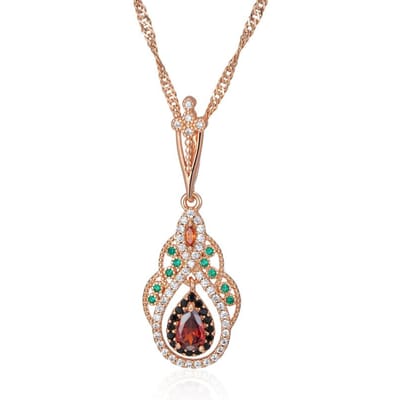 Nouveau Collier Pendentif Fleur en Cristal Couleur Or Rose Pour Femmes Zircon Naturel Rouge Accessoires Bijoux Vintage beige