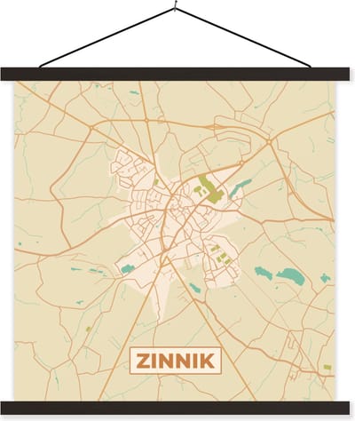 Posterhanger incl. Poster 60x60 cm - Schoolplaat - Plattegrond - Kaart - Zinnik - Stadskaart - Vintage - Textielposter - Zwarte latten - Stadskaart