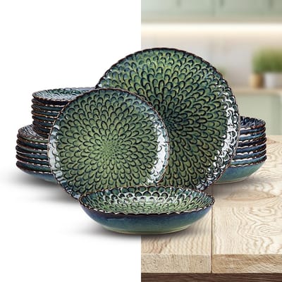 Luxe Serviesset – 24 delig – 8 persoons – Porselein - Bordenset – Dinner platen – Dessertborden - Pastabord - Groen