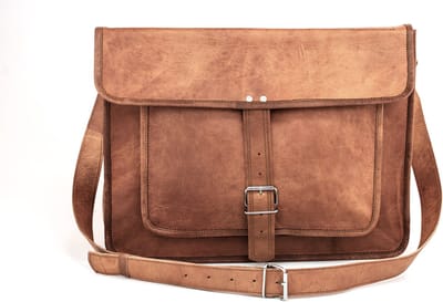 Laptoptas OnceDoce® Urban Vintage 15 inch - 37x28x10 cm Schoudertas Echt Leer Cognac Bruin - Handgemaakte Messengertas ‘Lima’ model nr 555