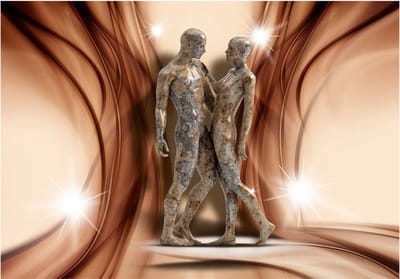 Fotobehangkoning - Behang - Vliesbehang - Fotobehang Standbeelden - Stenen Koppel - Stone couple - 400 x 280 cm