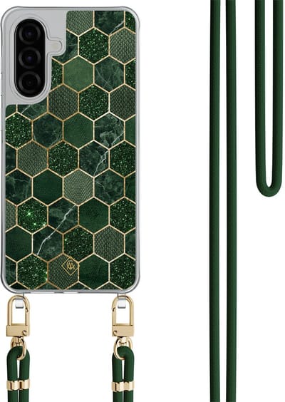 Casimoda® hoesje met groen koord - Geschikt voor Samsung A36 - Kubus Groen - Afneembaar koord - TPU/polycarbonaat - Groen