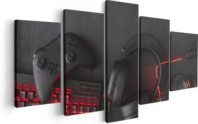 Artaza Canvas Schilderij Vijfluik Gaming Spullen - Accessoires - Controller - 100x50 - Foto Op Canvas - Canvas Print