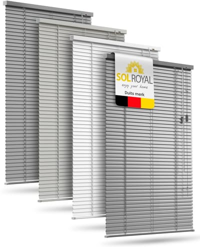 Sol Royal Aluminium Jaloezie Zonder Boren 50x130 cm incl. Klemsteunen â€“ Aluminium Jaloezie Binnen voor Ramen 50 cm breed, 25 mm Lamellen â€“ Privacy- & Zonwering â€“ Zilver Mat â€“ JA2