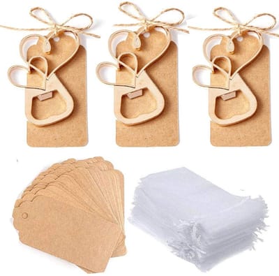 Dailygoody - Flesopeners Hartvorm - Bruiloftsgeschenken - Transparante Etiketten - Gouden Flesopeners - Feestelijke Decoratie - 30 Stuks
