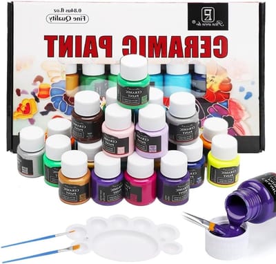 Porseleinverfset 24 stuks, 25 ml - Keramische kleuren om in te branden, waterdicht en vaatwasmachinebestendig, inclusief penseelstift en palet
