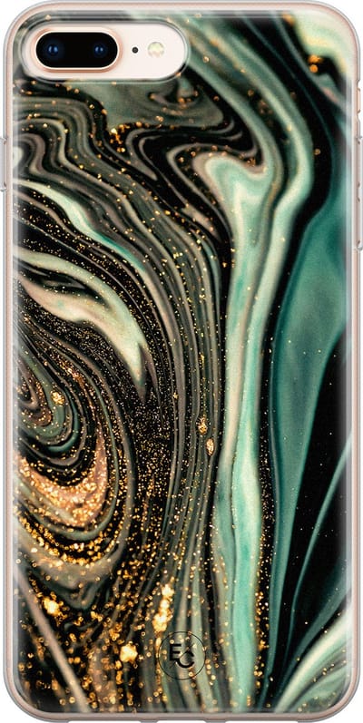 Hoesje geschikt voor iPhone 8 Plus - Marble khaki - Soft Case - TPU - Marmer - Groen - ELLECHIQ