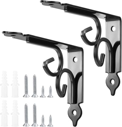 Famanu – Set van 2 rustieke plankhouders, zwarte decoratieve wandbeugels voor hoekplanken, inclusief schroeven