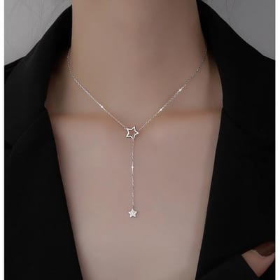 Kerstcadeau 925 Sterling Zilver Schattige Glanzende Ster Choker Drop Charm Kettingen Charmante Vrouw Bruiloft Feest Verjaardag Sieraden 40cm