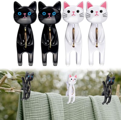 Dailygoods- Handdoekklemmen met Kattendesign - Strandhanddoekklemmen - Windbescherming - Badlaken Knijpers - Lichtgewicht - Stevig en Praktisch - Handdoekclips