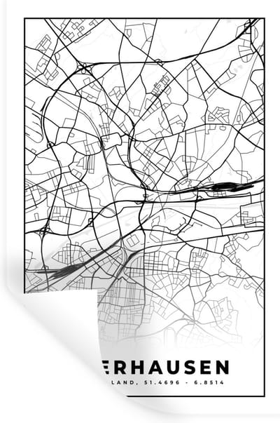 Muurstickers - Sticker Folie - Kaart - Oberhausen - Stadskaart - Plattegrond - 20x30 cm - Plakfolie - Muurstickers Kinderkamer - Zelfklevend Behang - Zelfklevend behangpapier - Stickerfolie