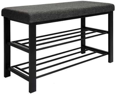 Schoenenbank 81x32x46 Garderobebank Schoenenkast Bankje Schoenenrek met Metalen Frame en Zitvlak