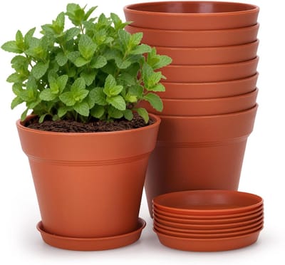 Kleine Terracotta Plantenpotten voor Binnen en Buiten, 10 cm, Modern Ontwerp met Afvoergaten, Ideaal voor Kamerplanten en Tuinplanten