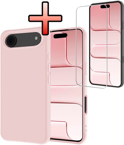 Hoesje - Met Screenprotector - Geschikt voor Apple iPhone Air - Sterk & Shockproof - Back Cover - Siliconen Case - Telefoon Hoes - Lichtroze